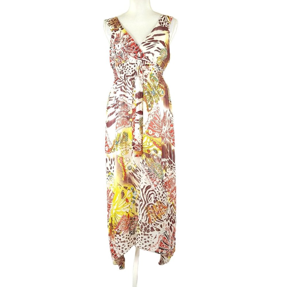 Mlle Gabrielle Butterfly Floral Print Midi Maxi Dress Womens Sz S Sleeveless NEW